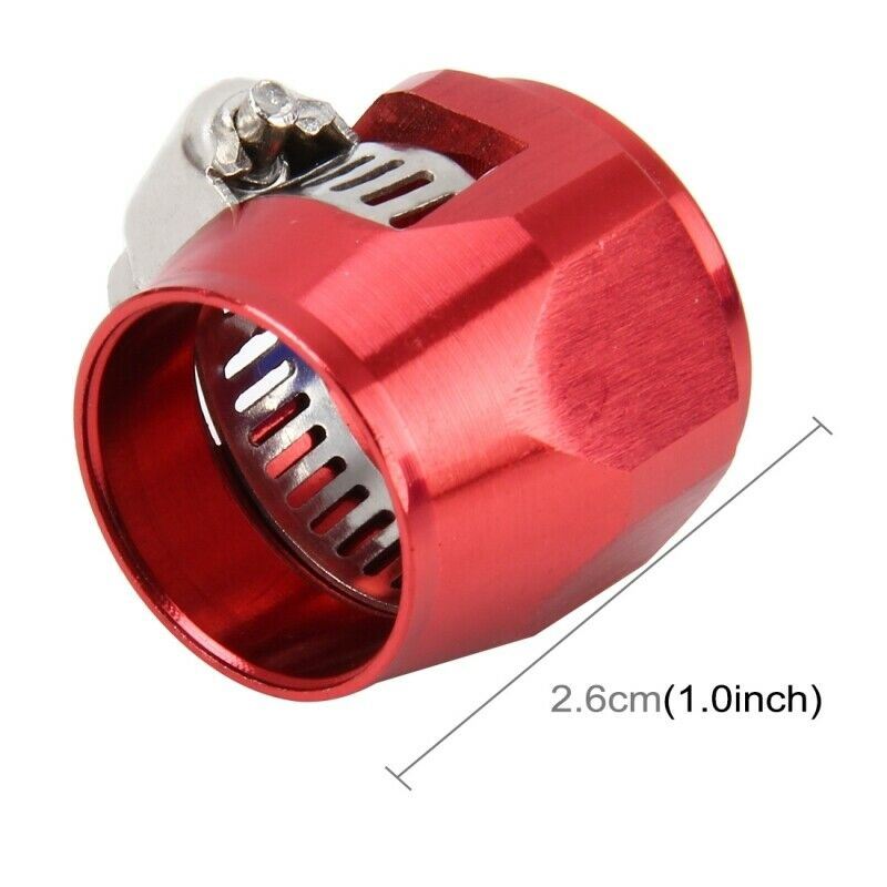 (2-PACK) AN8 AN-8 PUSH ON HOSE END COVER CLAMP RED ALUMINUM ANODIZED FITTING