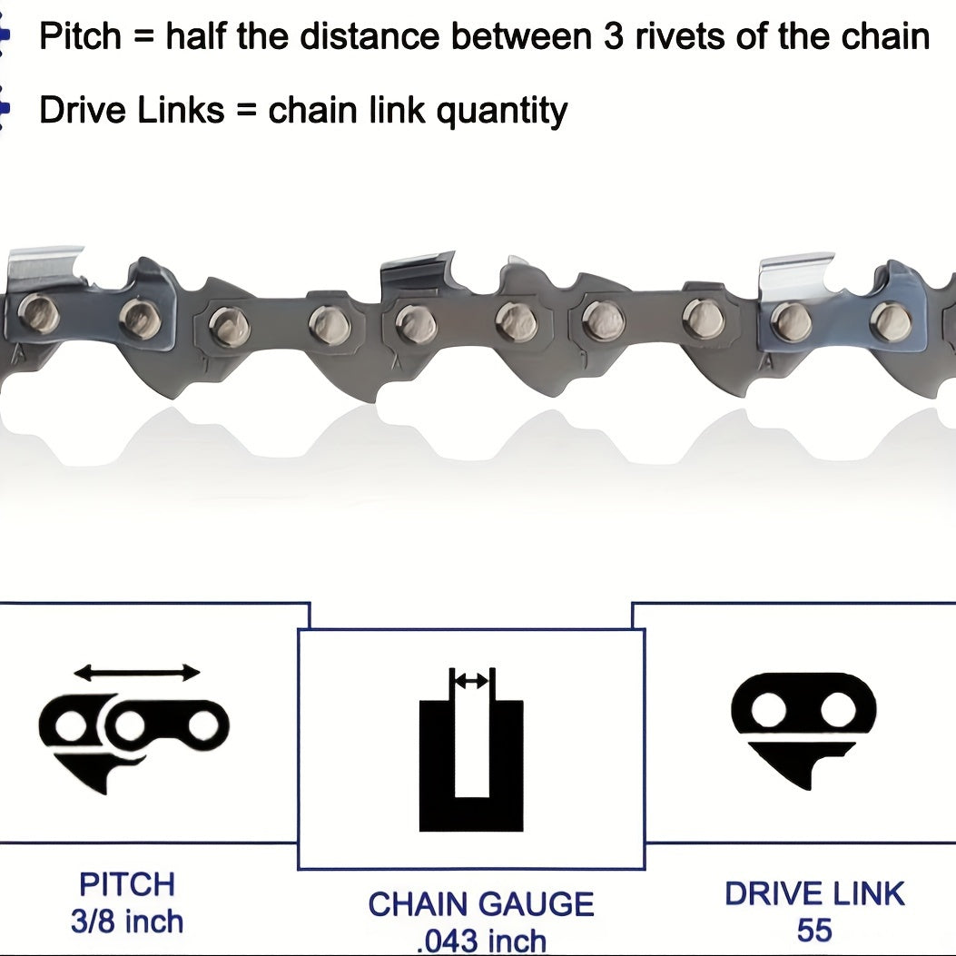 2-Piece 16 Inch Chainsaw Chain - Compatible with Stihl Chainsaw, High-Quality 043 Gauge, 3/8 LP, 55DL, Direct Replacement for 90PX055G - Includes 2 Pieces for Convenience