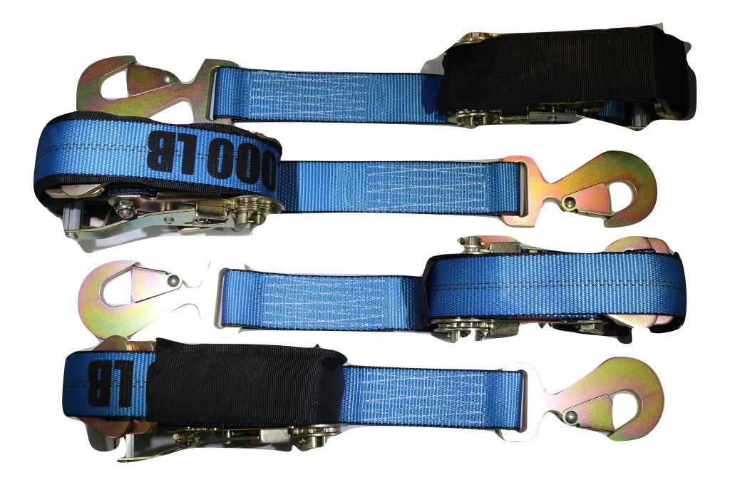 2" x 8 Ft Axle Wrap Auto Tie Down Ratchet Strap w/ Snap Hooks, BLUE | 4 PACK