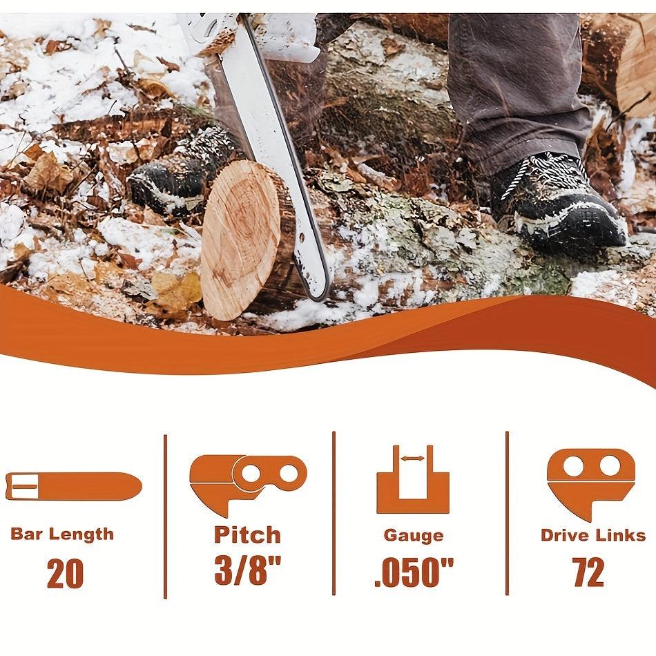 20 Heavy-Duty Chainsaw Chain - Extra-Long Cutting Length, 3/8 Pitch, 050 Gauge, 72 Drive Links - Compatible with Oregon D72 and Stihl 024 Chainsaws