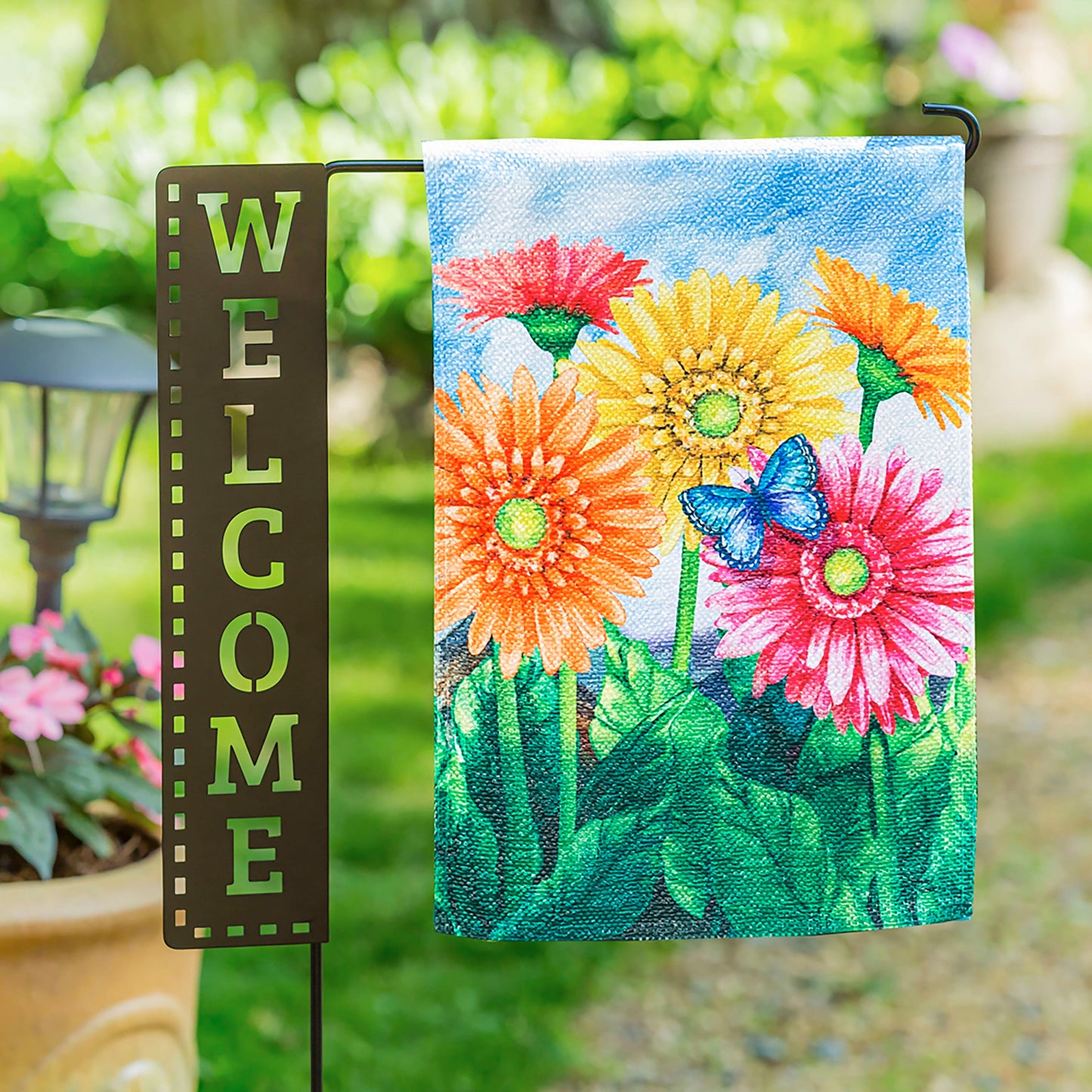 Welcome Laser Cut Garden Flag Stand
