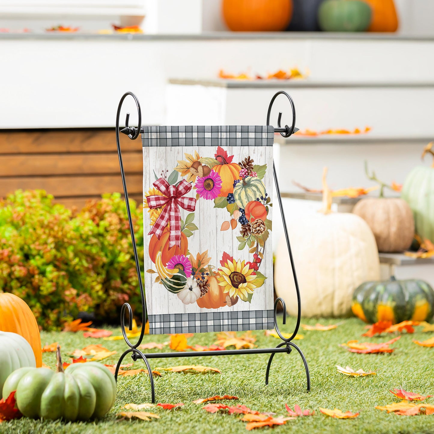 Wreath Of Gourds Applique Garden Flag