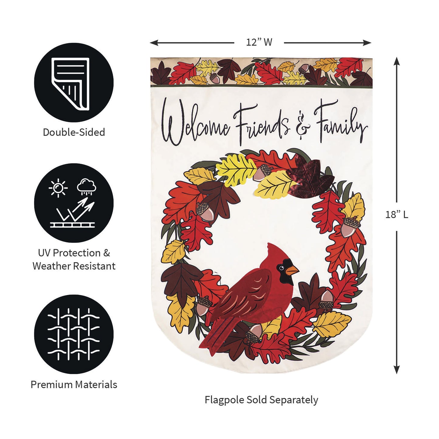Welcome Friends & Family Cardinal Applique Garden Flag