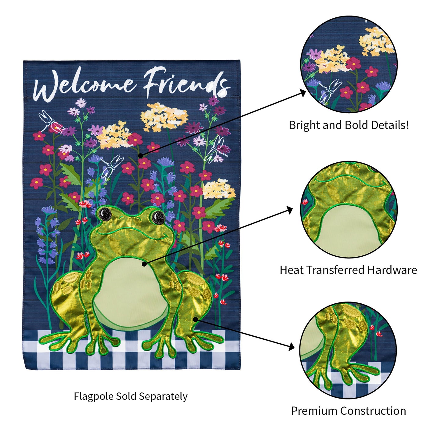 Whimsical Frog Garden Applique Flag
