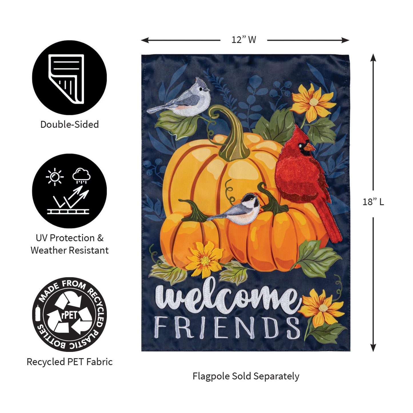 Welcome Friends of Fall Applique Garden Flag