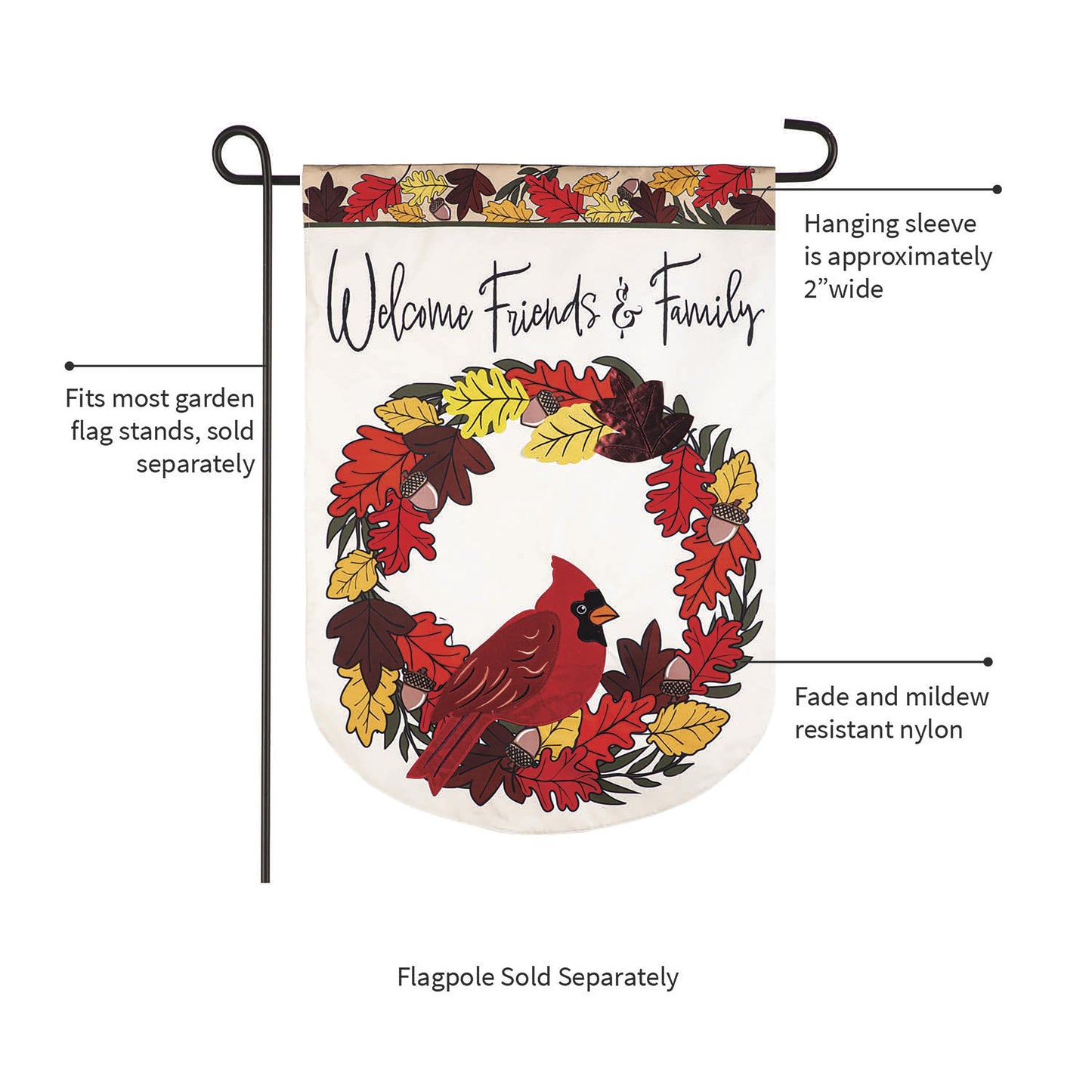 Welcome Friends & Family Cardinal Applique Garden Flag