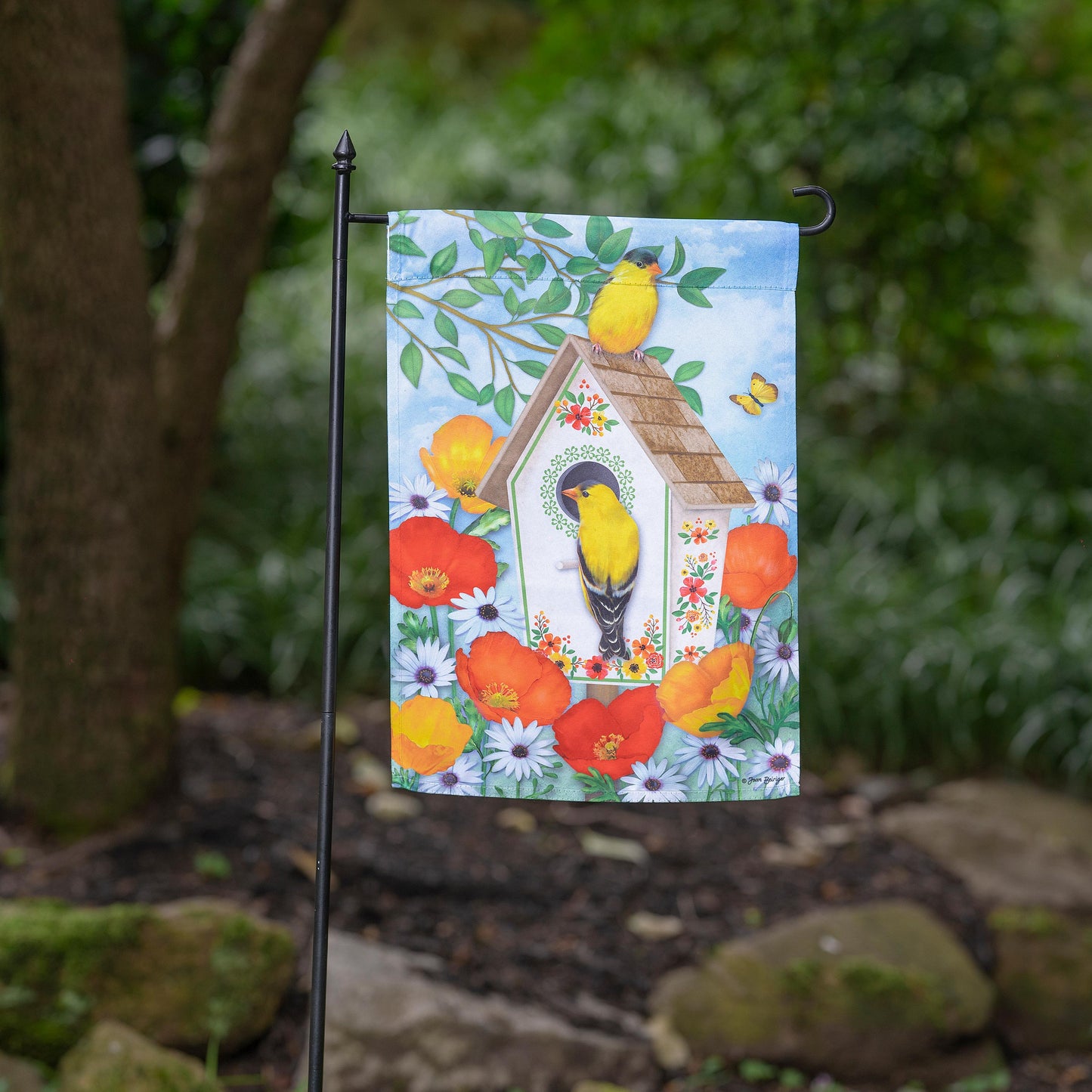 Yellow Finches Suede Garden Flag