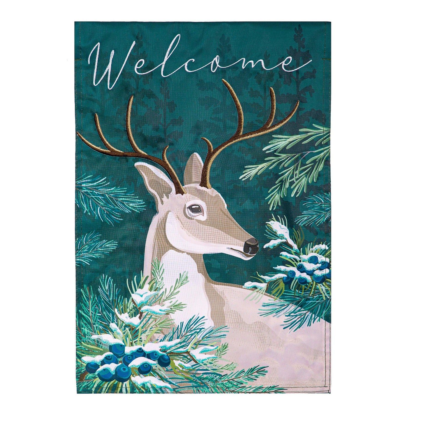 Woodland Deer Welcome Applique House Flag