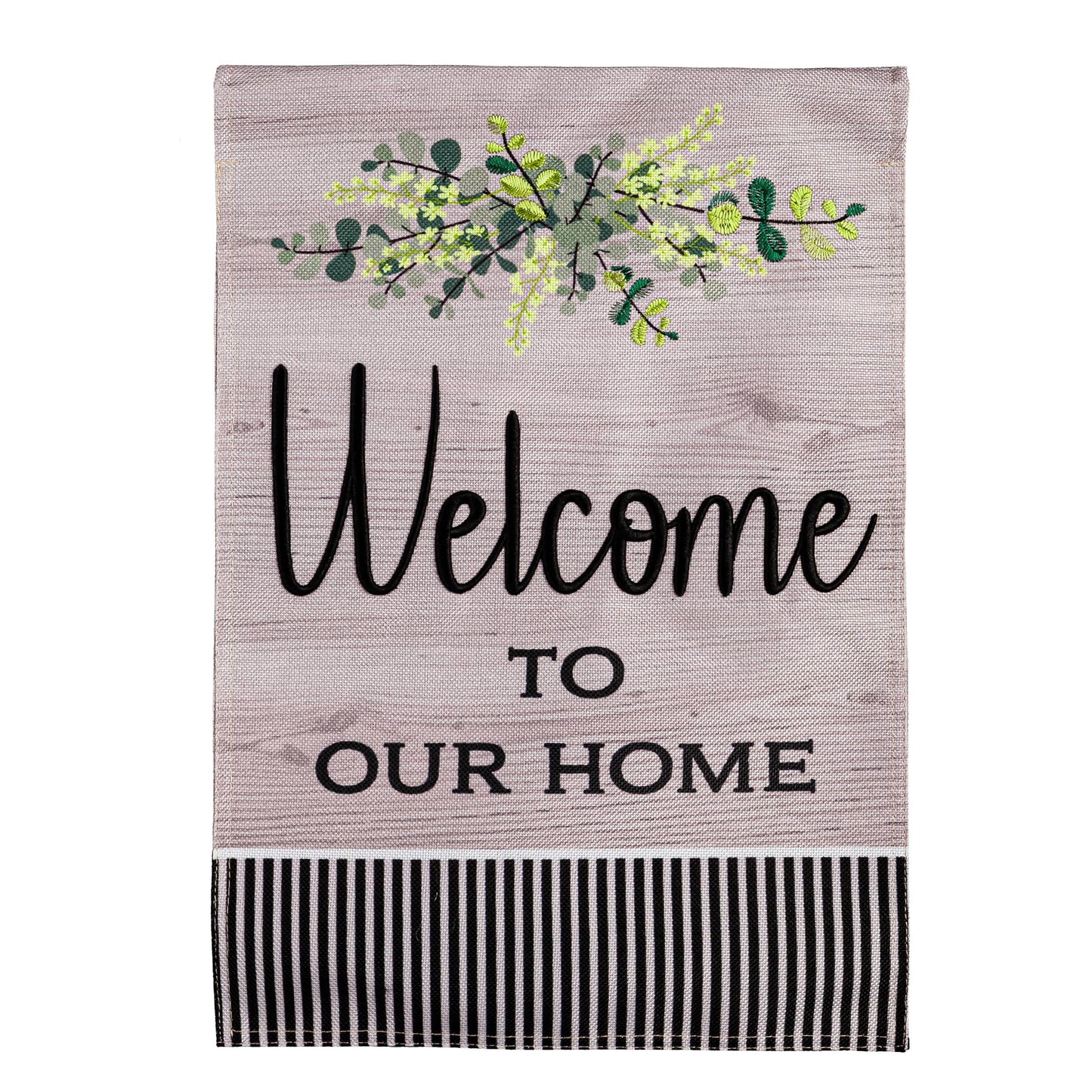 Woodgrain Welcome Burlap House Flag