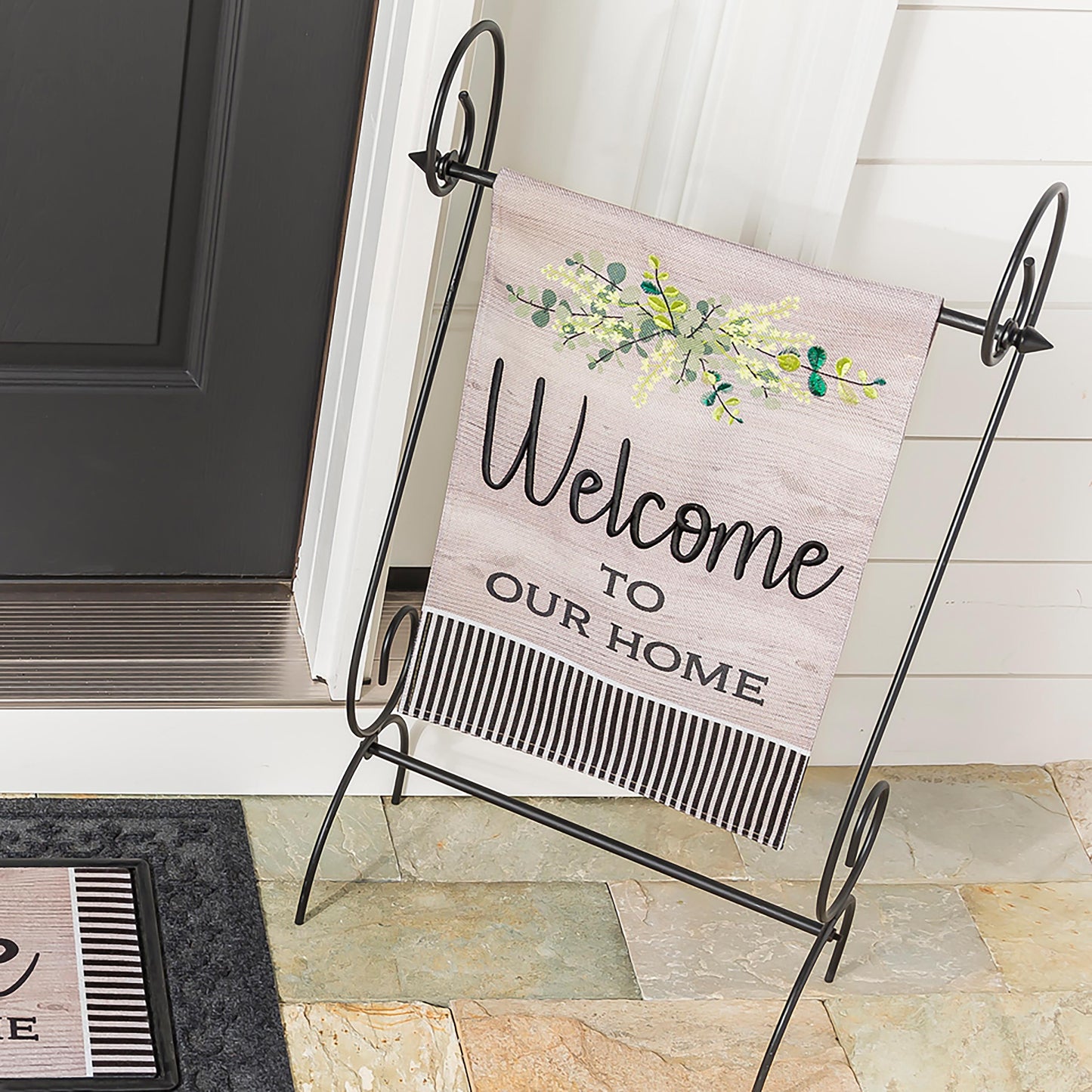 Wood Grain Welcome Garden Burlap Flag