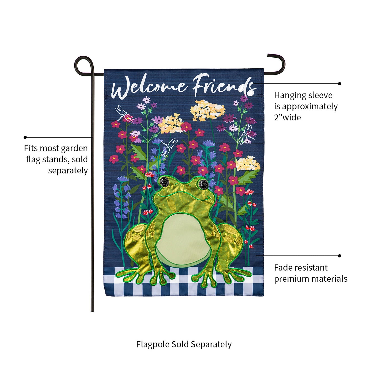 Whimsical Frog Garden Applique Flag