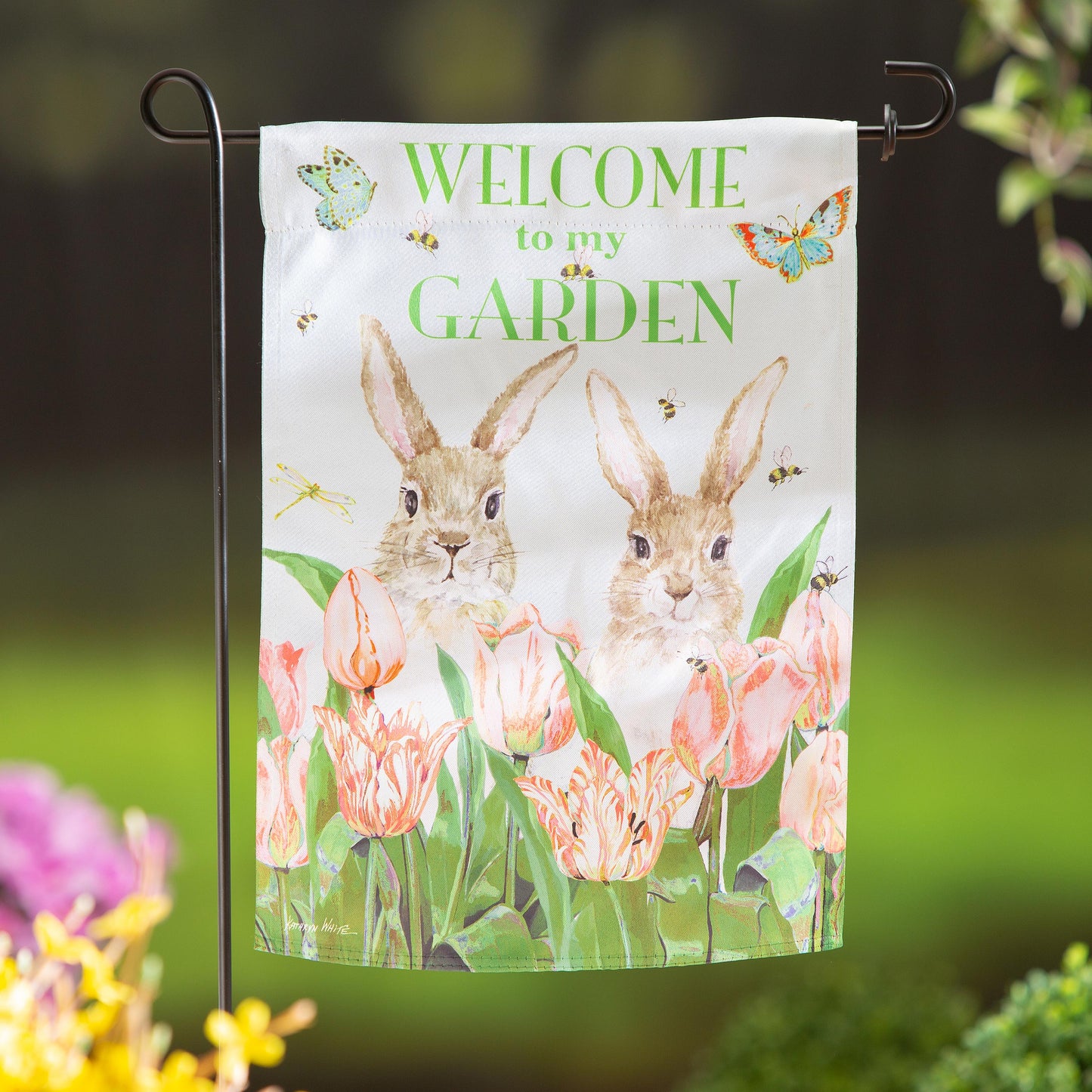 Welcome To My Garden Suede Garden Flag