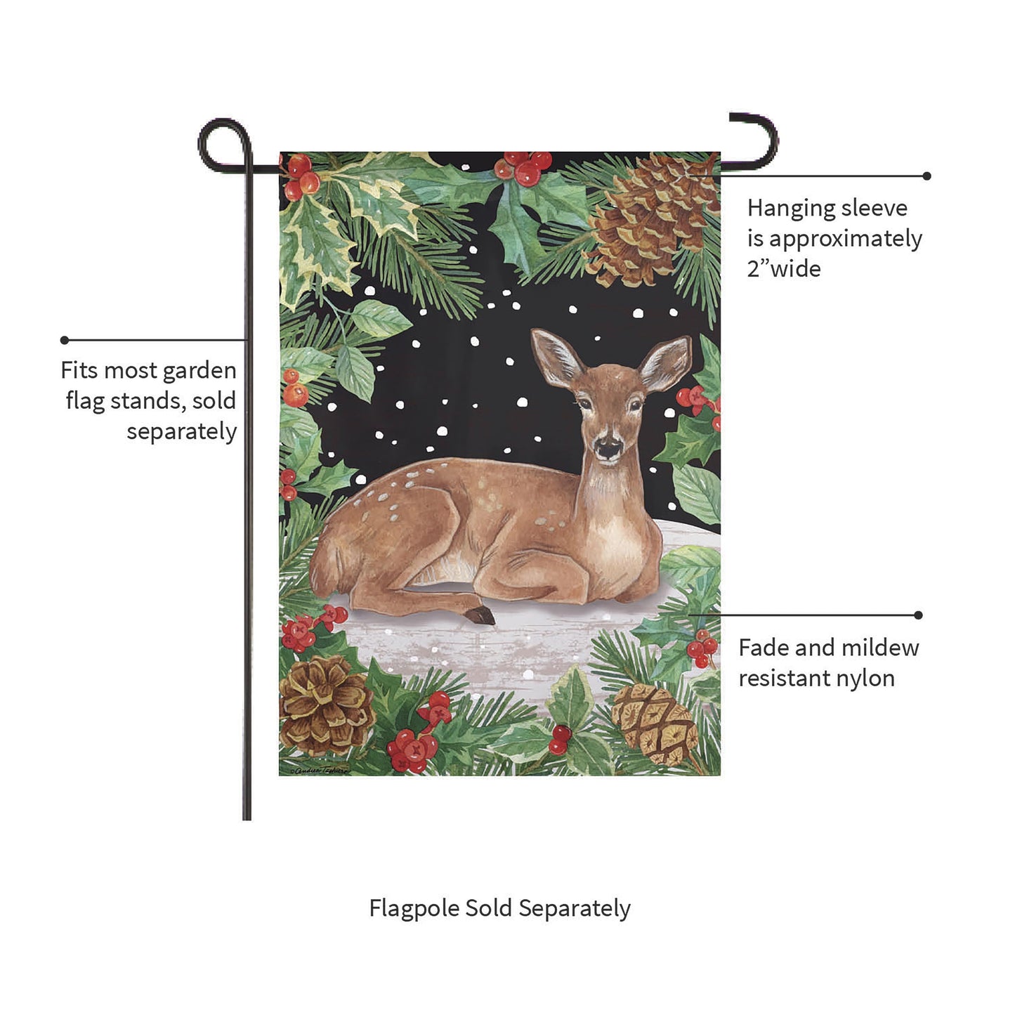 Woodland Peace on Earth Deer Suede Garden Flag