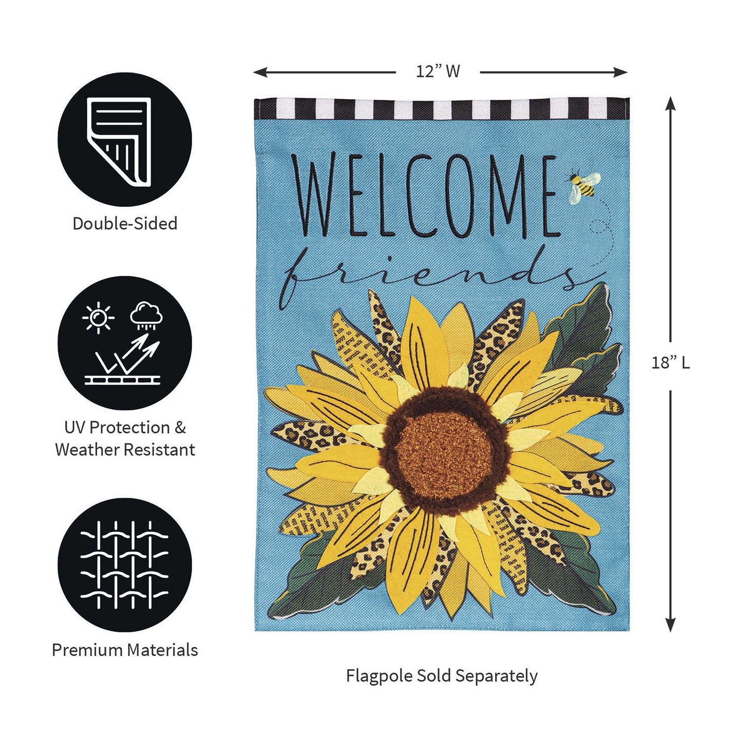 Welcome Friends Leopard Sunflower Burlap Garden Flag