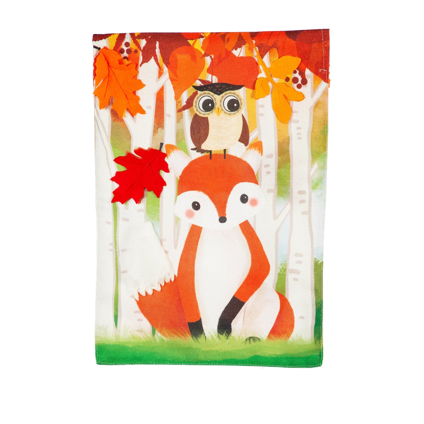 Whimsical Fall Fox Garden Burlap Flag