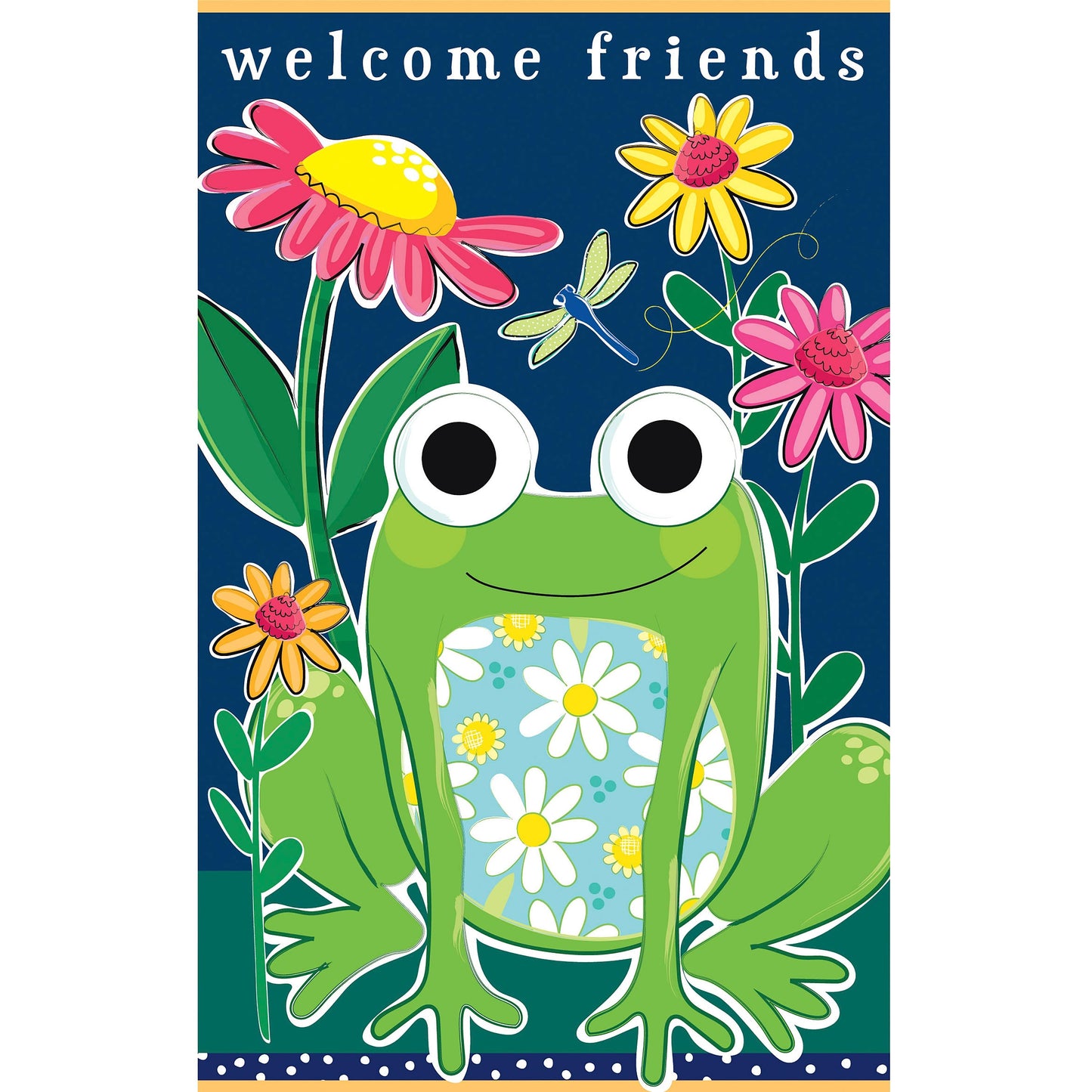 Welcome Friends Frog Burlap House Flag
