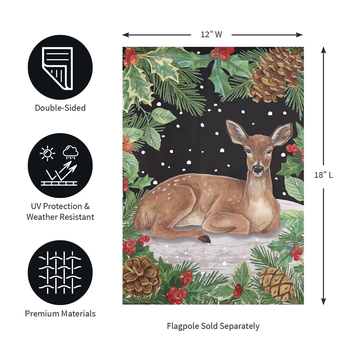 Woodland Peace on Earth Deer Suede Garden Flag
