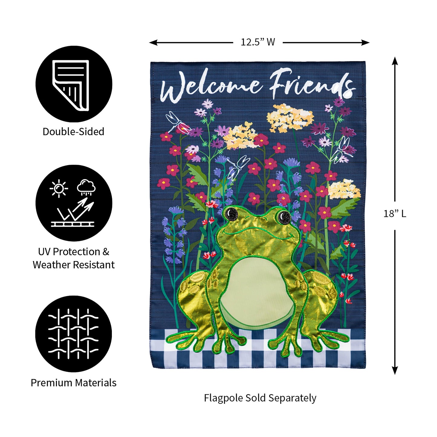 Whimsical Frog Garden Applique Flag