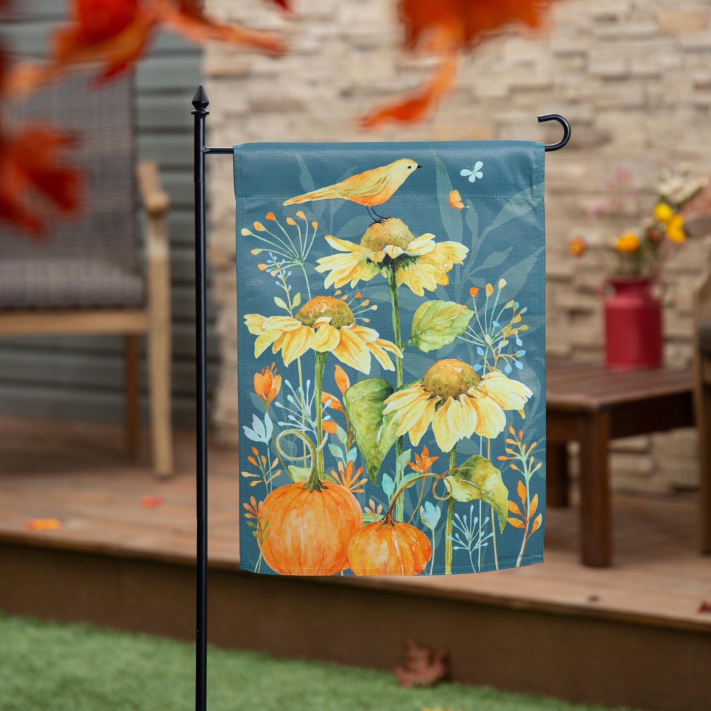 Yellow Finch and Sunflowers Suede Garden Flag