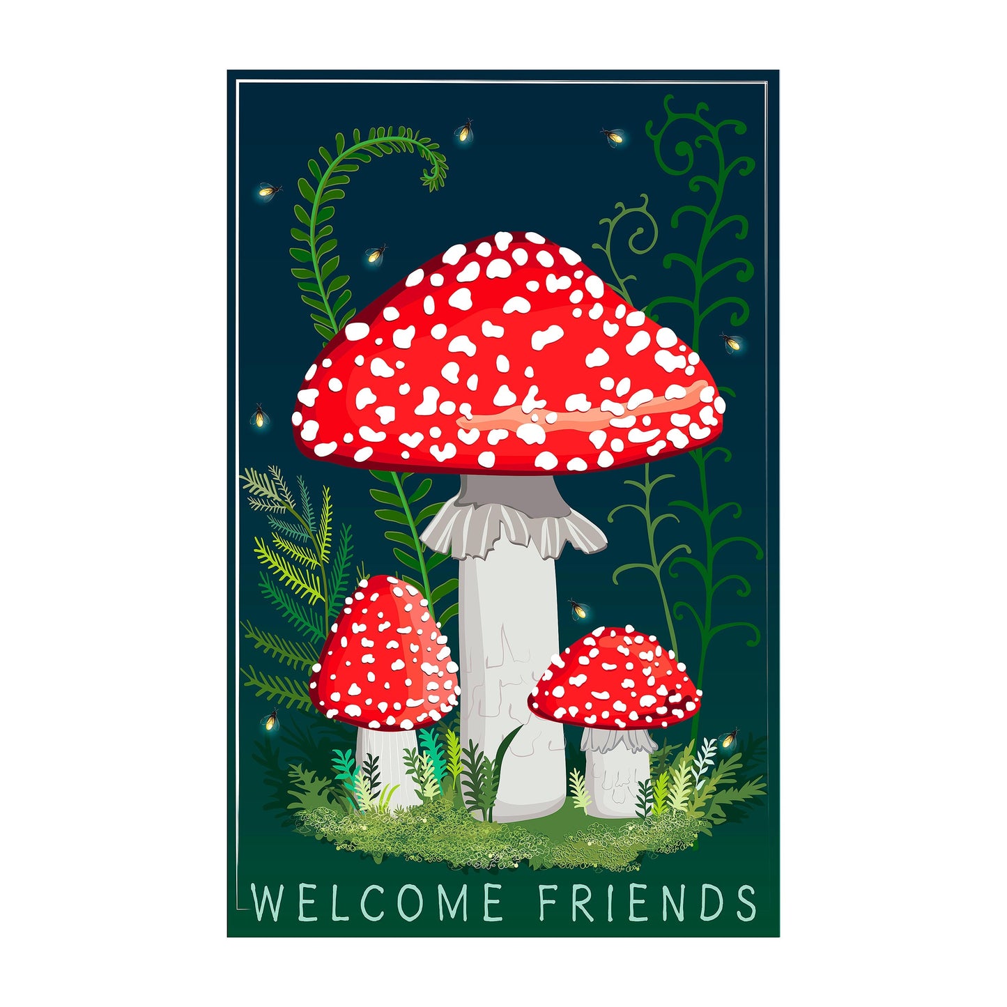 Welcome Friends Mushroom Applique Garden Flag