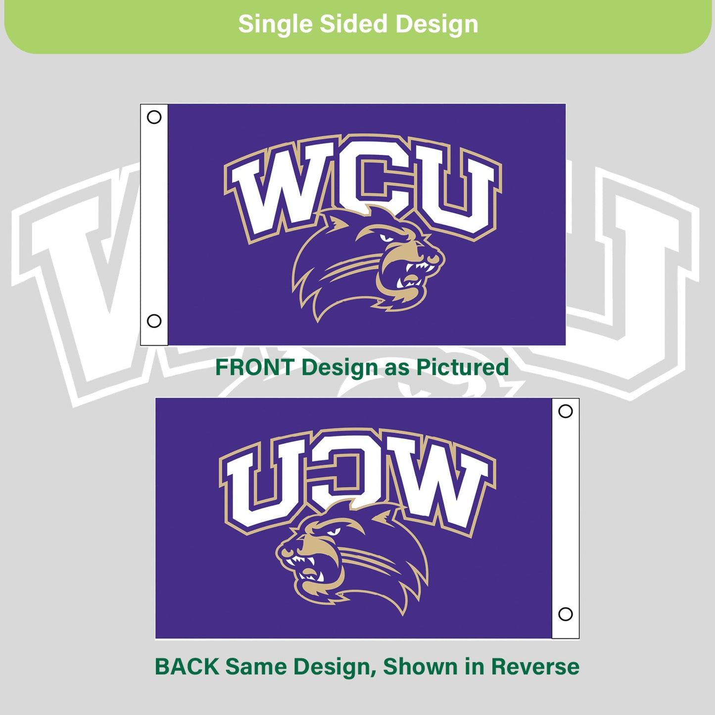 Western Carolina University Single Sided Flag w/ 2 Grommets, 3'x5'