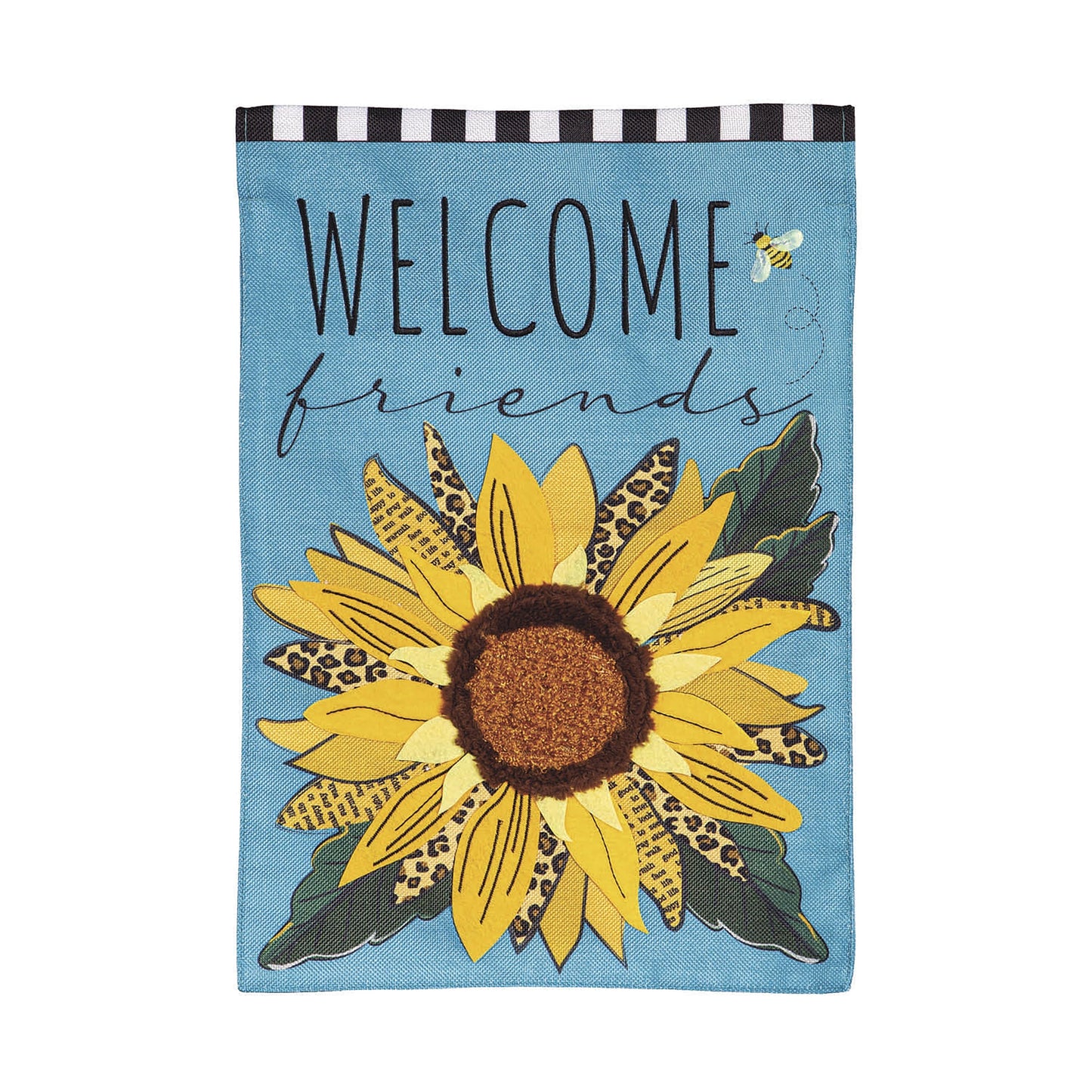 Welcome Friends Leopard Sunflower Burlap Garden Flag