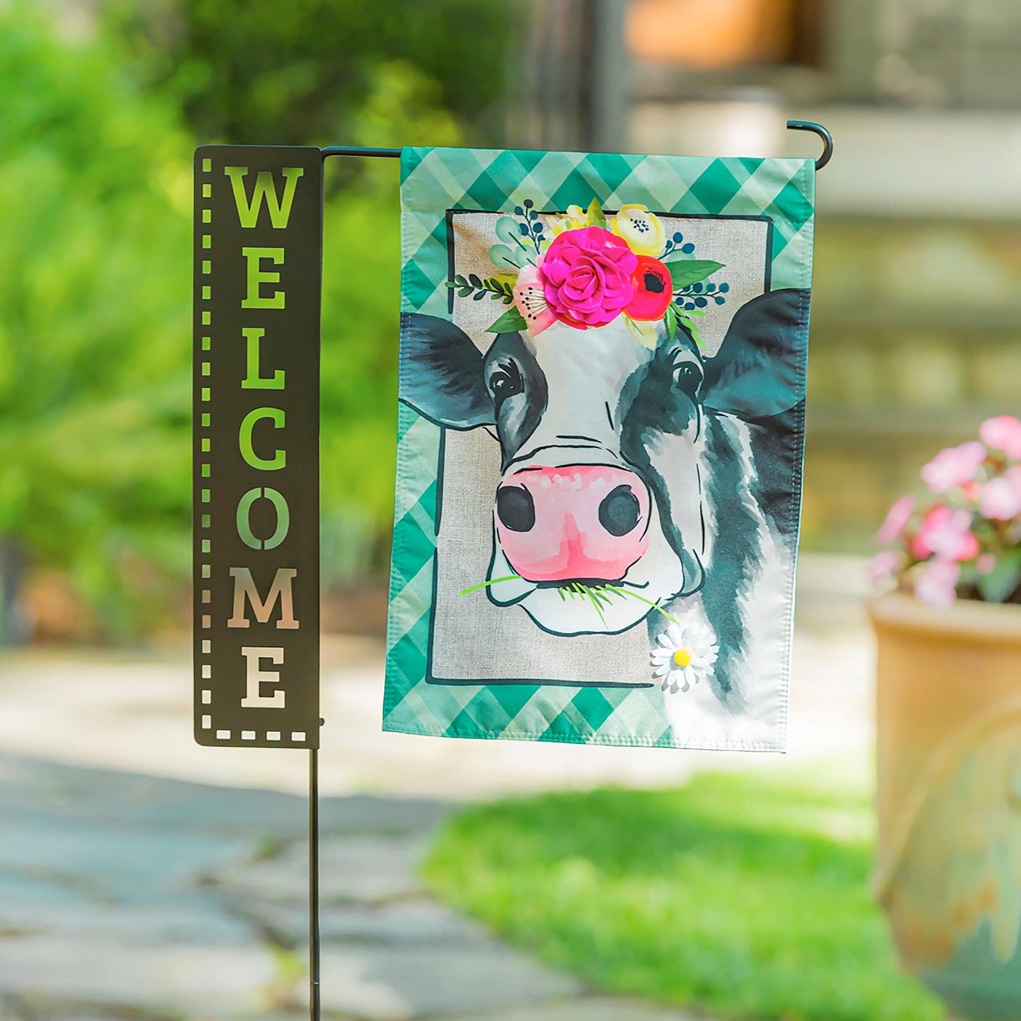 Welcome Laser Cut Garden Flag Stand