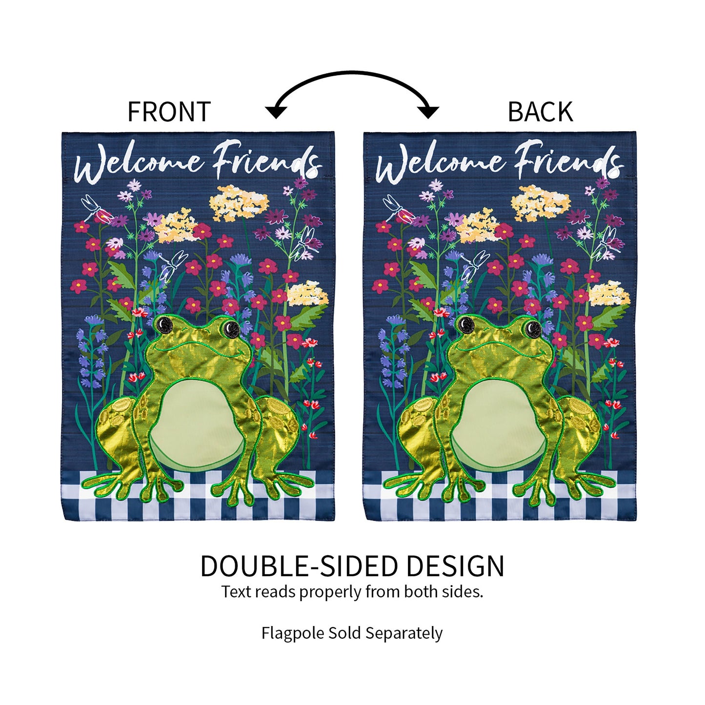 Whimsical Frog Garden Applique Flag