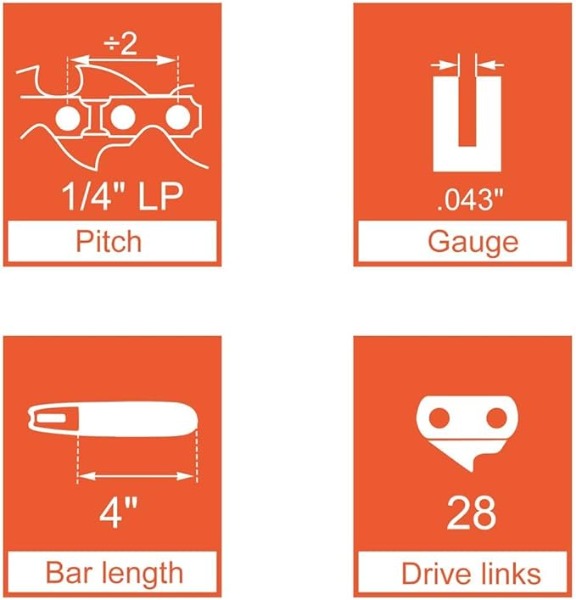 Hipa 4 Inch Chain 1/4 Mini-pitch .043 Gauge 28 DL for Stihl GTA 26 Blade Pruner 4-inch Bar Mini Cordless Electric Chainsaw for Wood Branch Cutting # 3670 005 0028