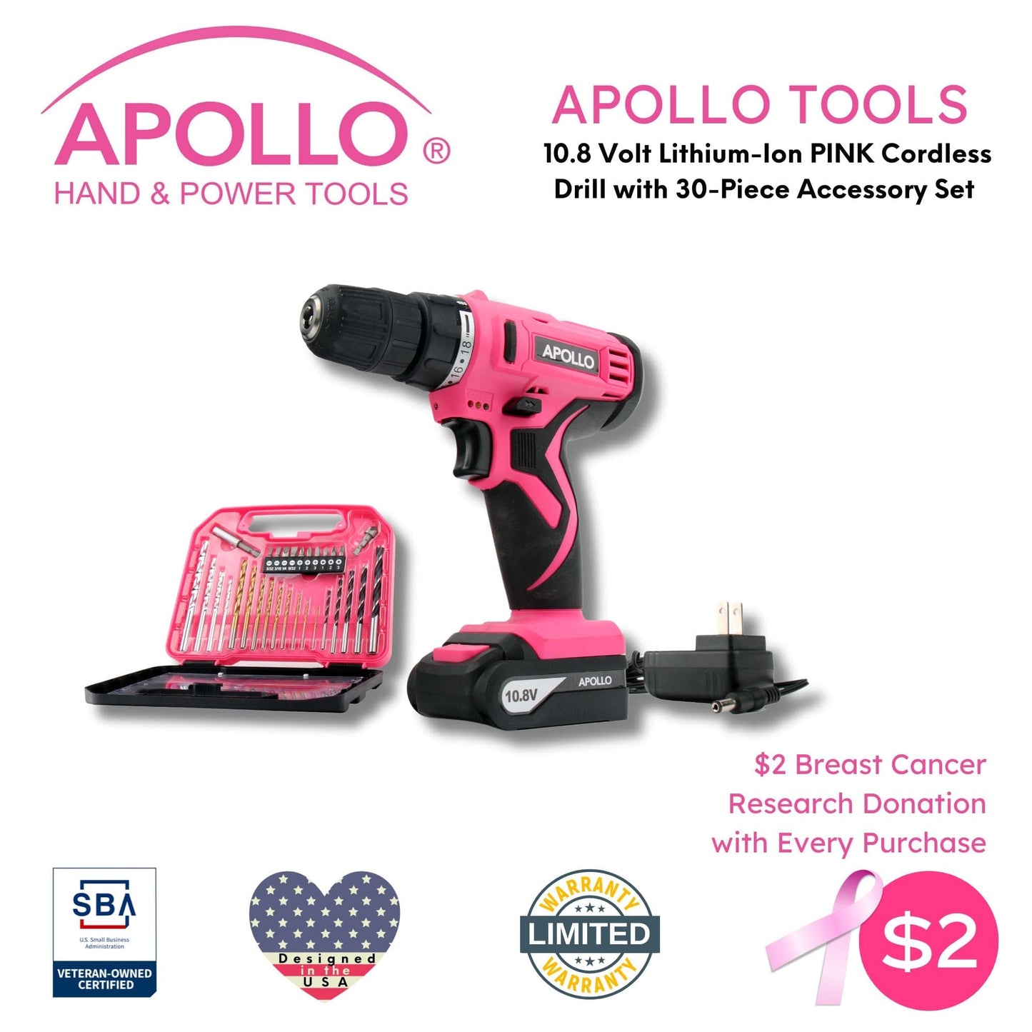 10.8 Volt Lithium-Ion Cordless Drill with 30 Piece Accessory Set PINK - DT4937P