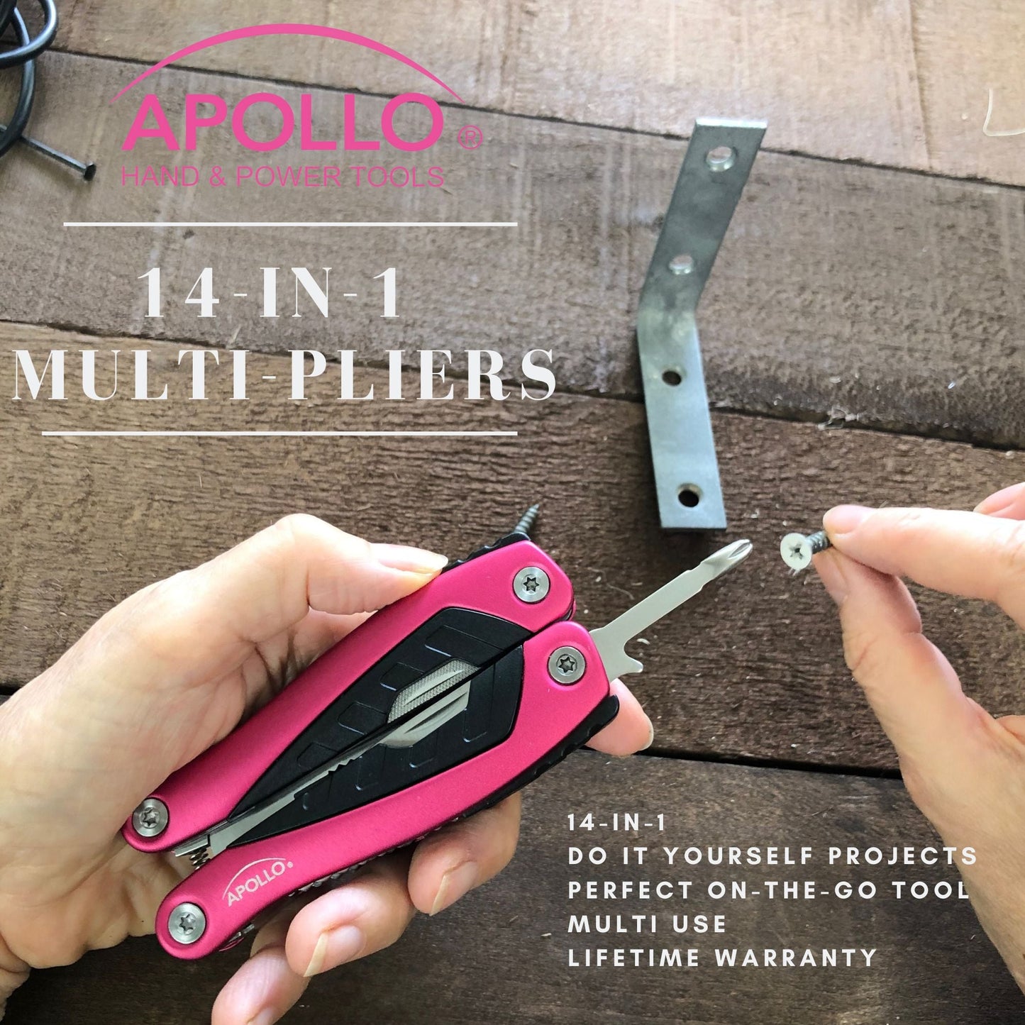 14-in-1 Pink High-Quality Pocket Multitool Pliers. Great for Outdoors, Camping, Fishing --DT5015P