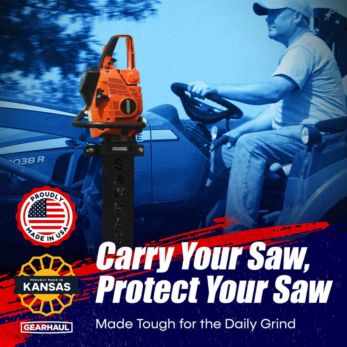 SawHaul Universal Chainsaw Carrier FIXED MOUNT for TRACTOR LOADER ARMS