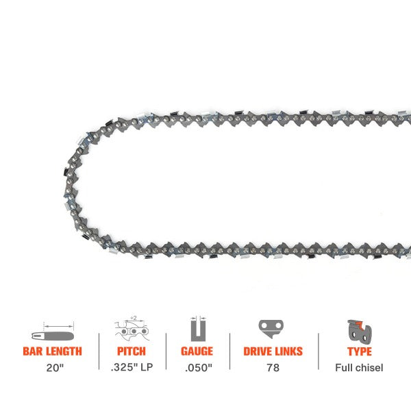 20 Inch Chain .325 Pitch .050 Gauge 78 DL For Oregon H78 M78 Husqvarna 235 240 440 136 141 142 Jonsered CS 2255 2250 Chainsaw Full Chisel