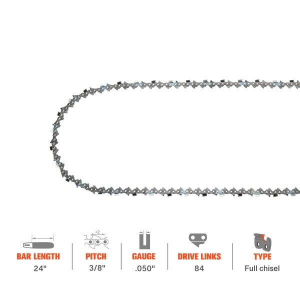 3/8 .050 84 DL 24 Inch Full Chisel Chain For Husqvarna 460 Racher 372XP 362XP 359 575XP 394XP 395XP Stihl MS290 Echo CS-620P Chainsaw