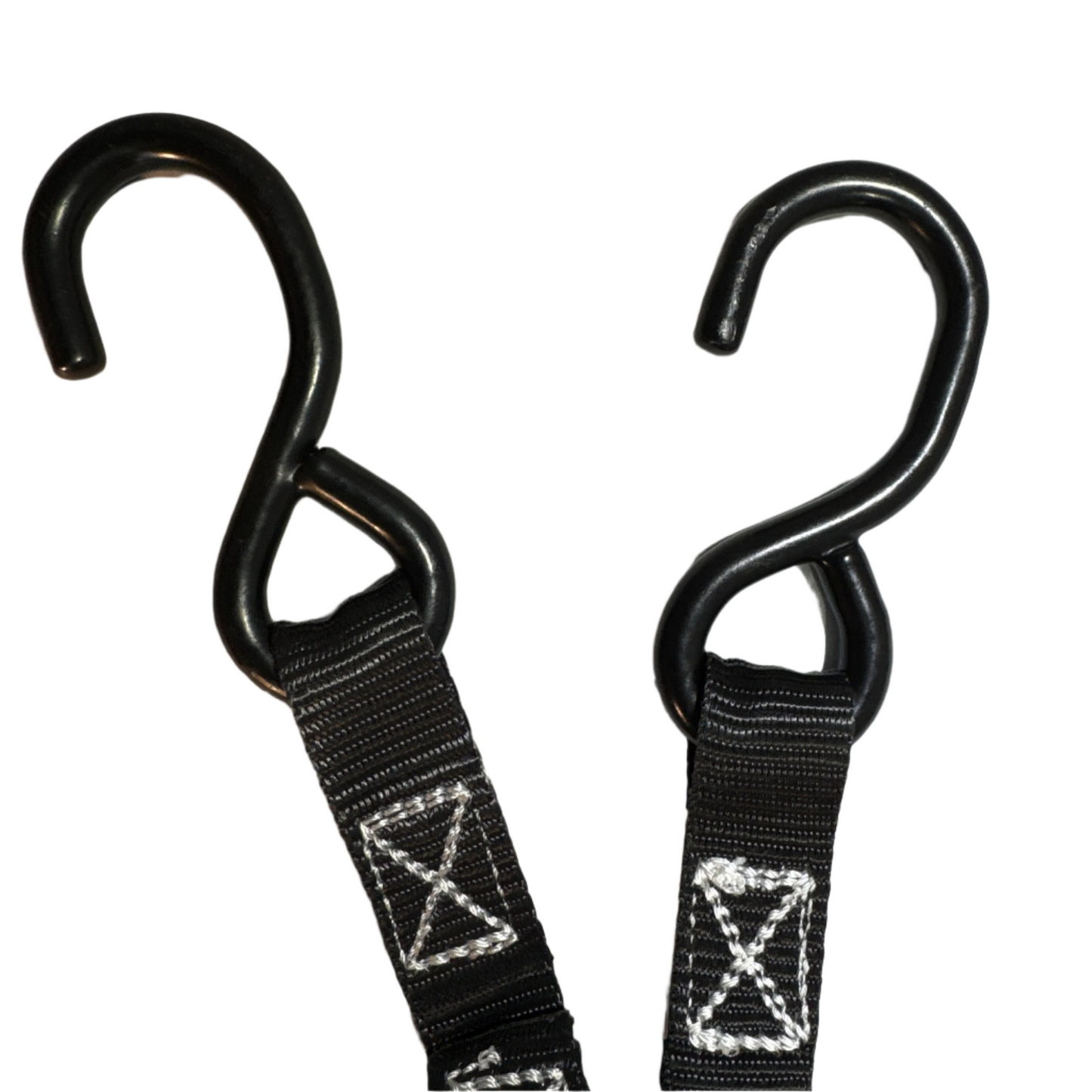 1" Black Ratchet Strap w/Vinyl S Hook LENGTH OPTIONS | FOUR PACK