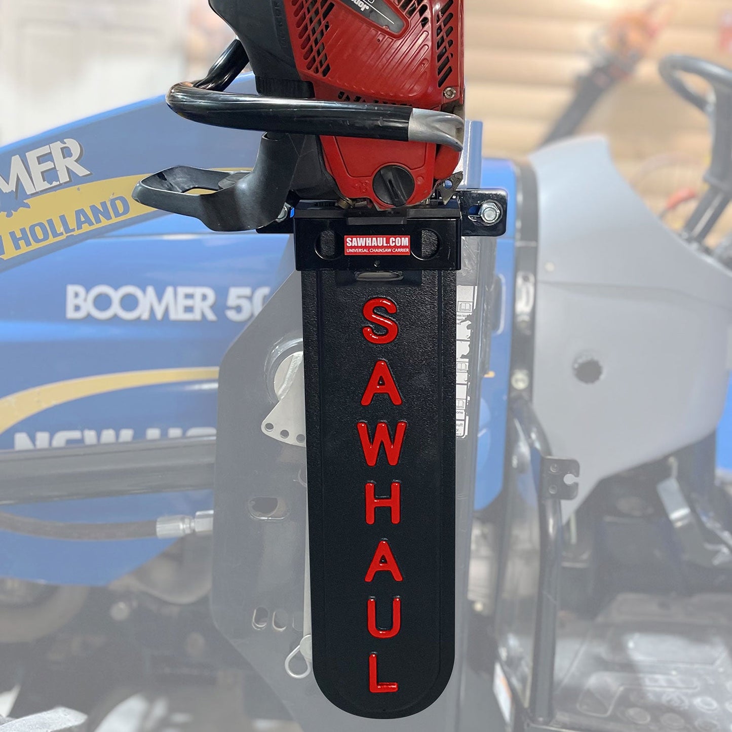 SawHaul Universal Chainsaw Carrier FIXED MOUNT for TRACTOR LOADER ARMS