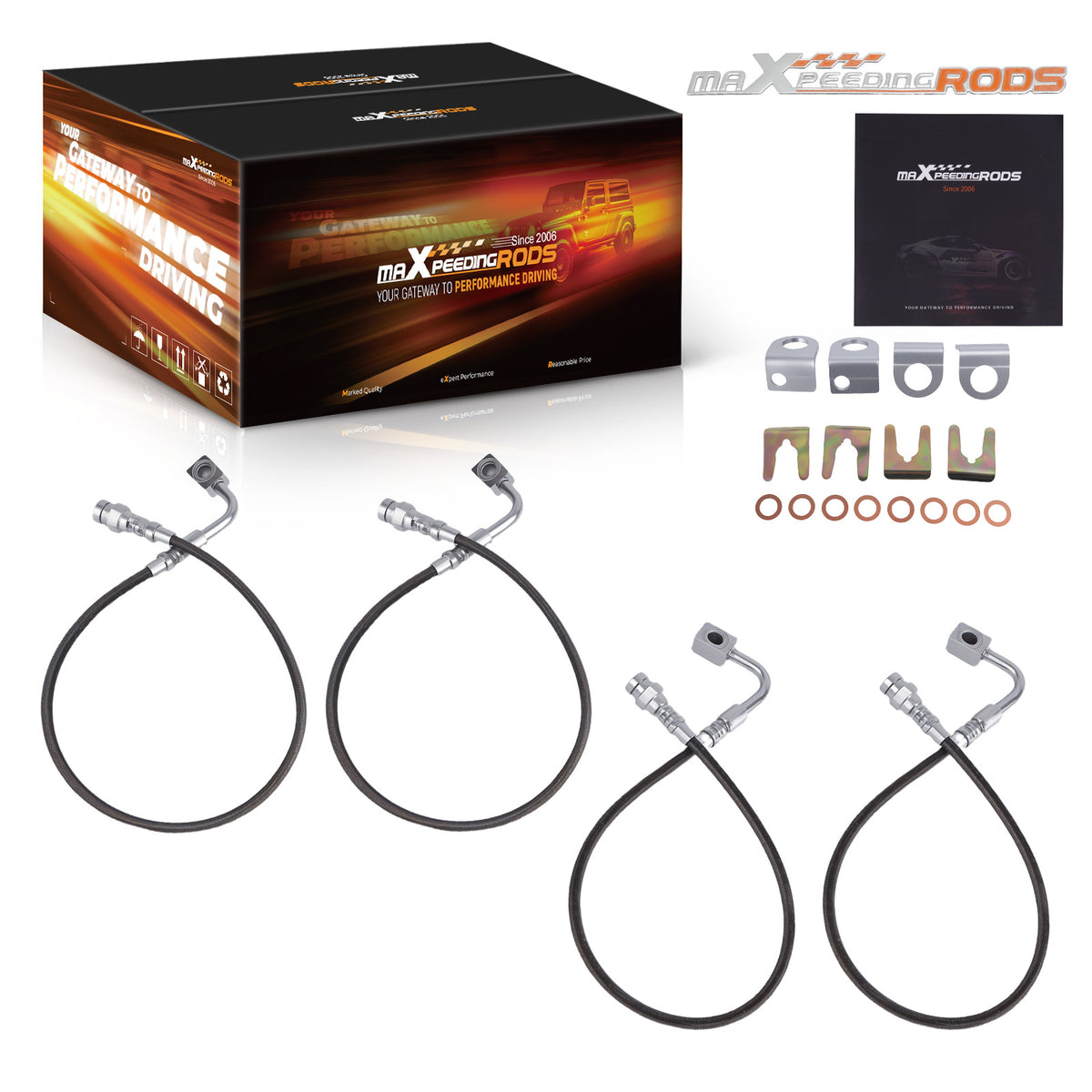 Front & Rear Extended Stainless Brake Line compatible For Jeep Wrangler JK 2007-2018