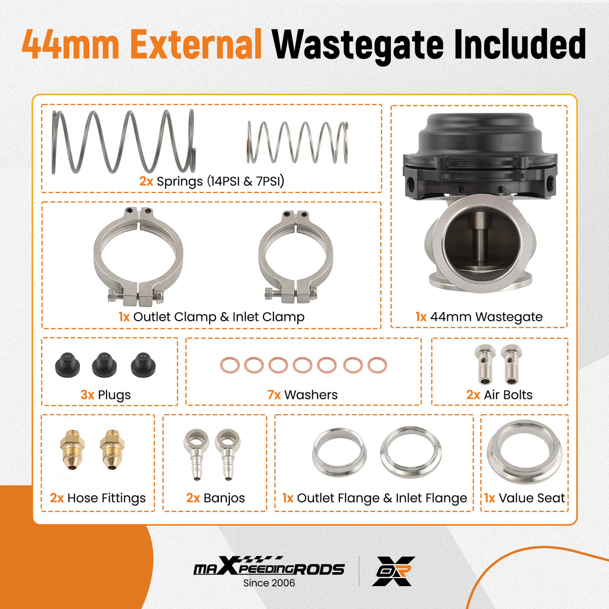 Universal 44mm External Wastegate w/ V-Band Flanges+Dump Ring+Spring Black