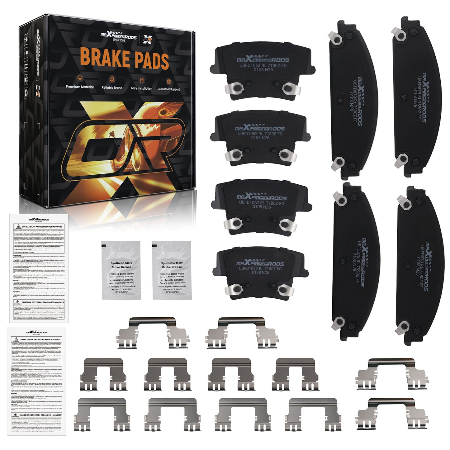 Front Rear Ceramic Brake Pads Set compatible For Chrysler 300 2005-23 compatible For Dodge Charger 2006-23