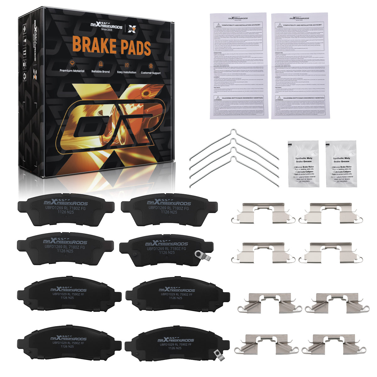 Front Rear Ceramic Brake Pads compatible For Nissan Frontier 2005-2024/Xterra 2005-2015