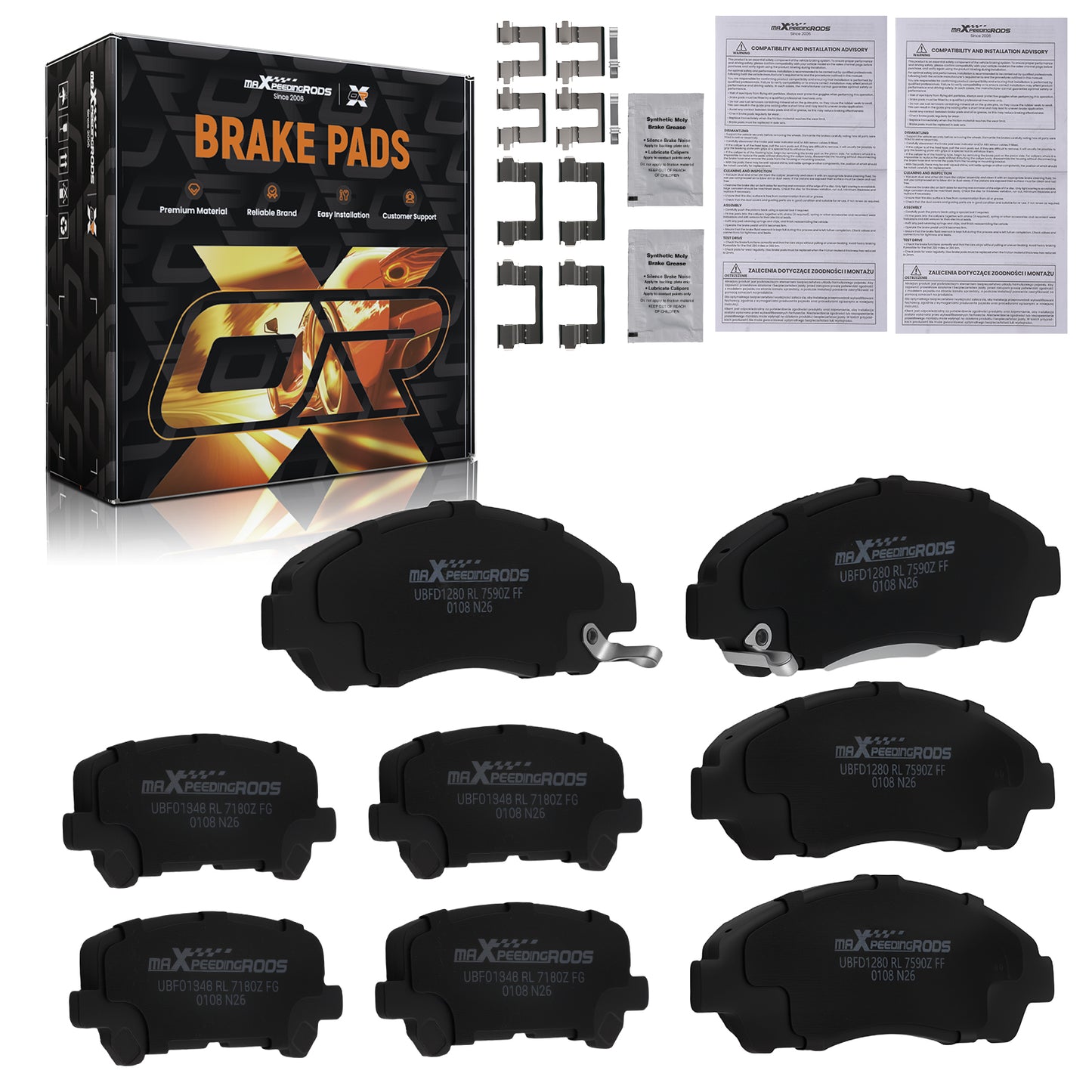 Front Rear Ceramic Brake Pads Set compatible For Acura MDX 2007-2013/ZDX 2010-2013 D1280
