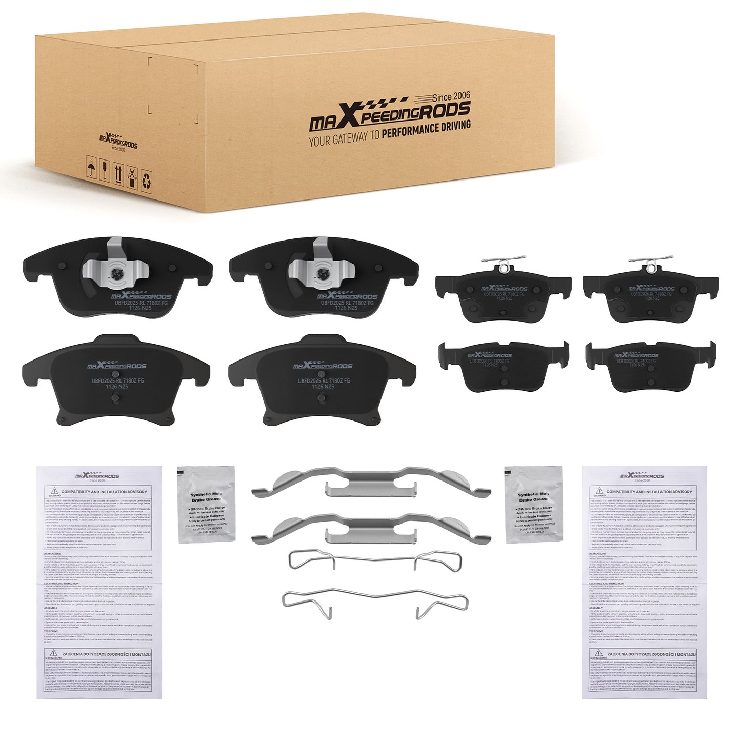 Front Rear Ceramic Brake Pads compatible For Ford Fusion 2013-2018/Compatible For Lincoln MKZ 2013-2020