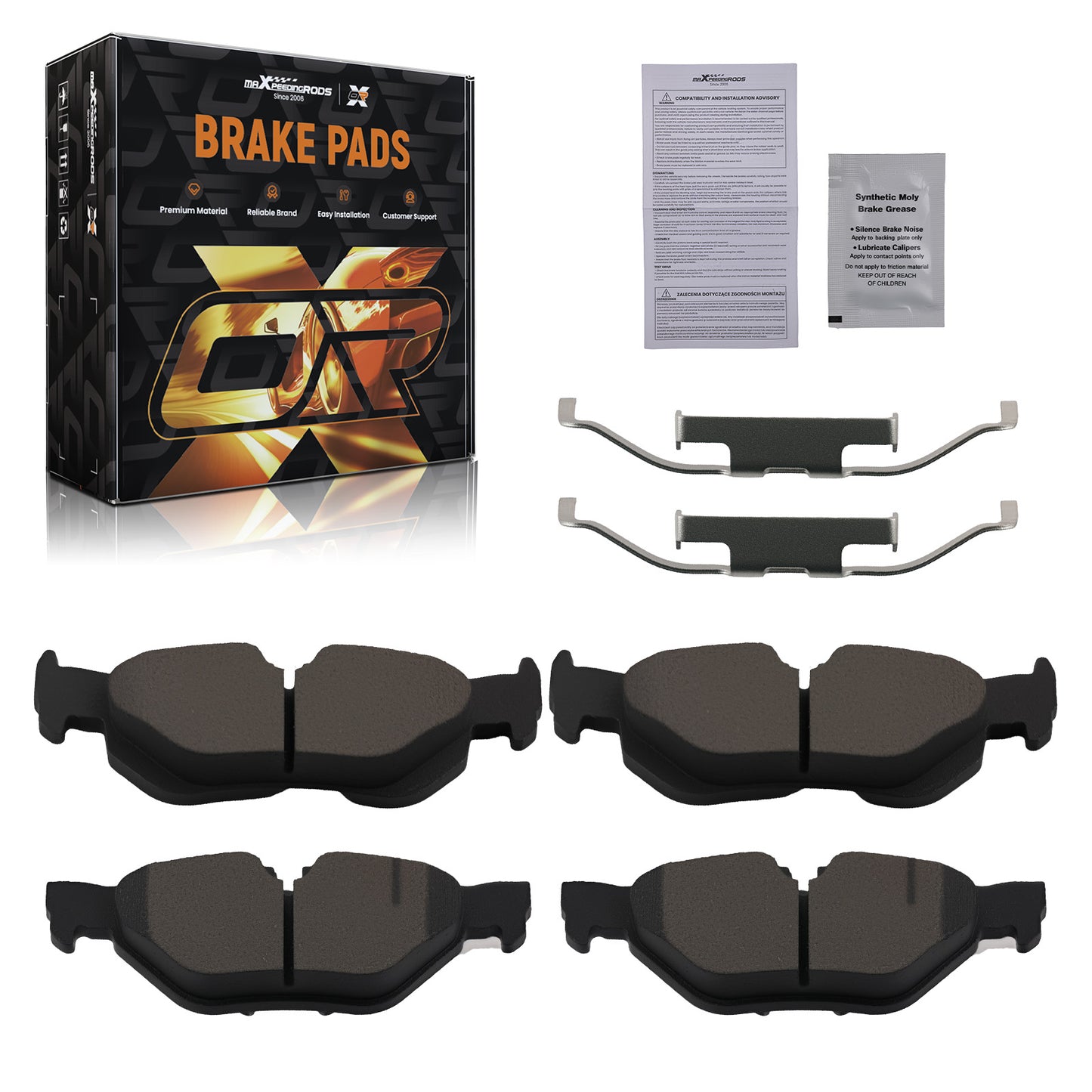 Rear Ceramic Brake Pads Set compatible For BMW 128i 320i 323i 325i 325xi 328i w/Hardwares