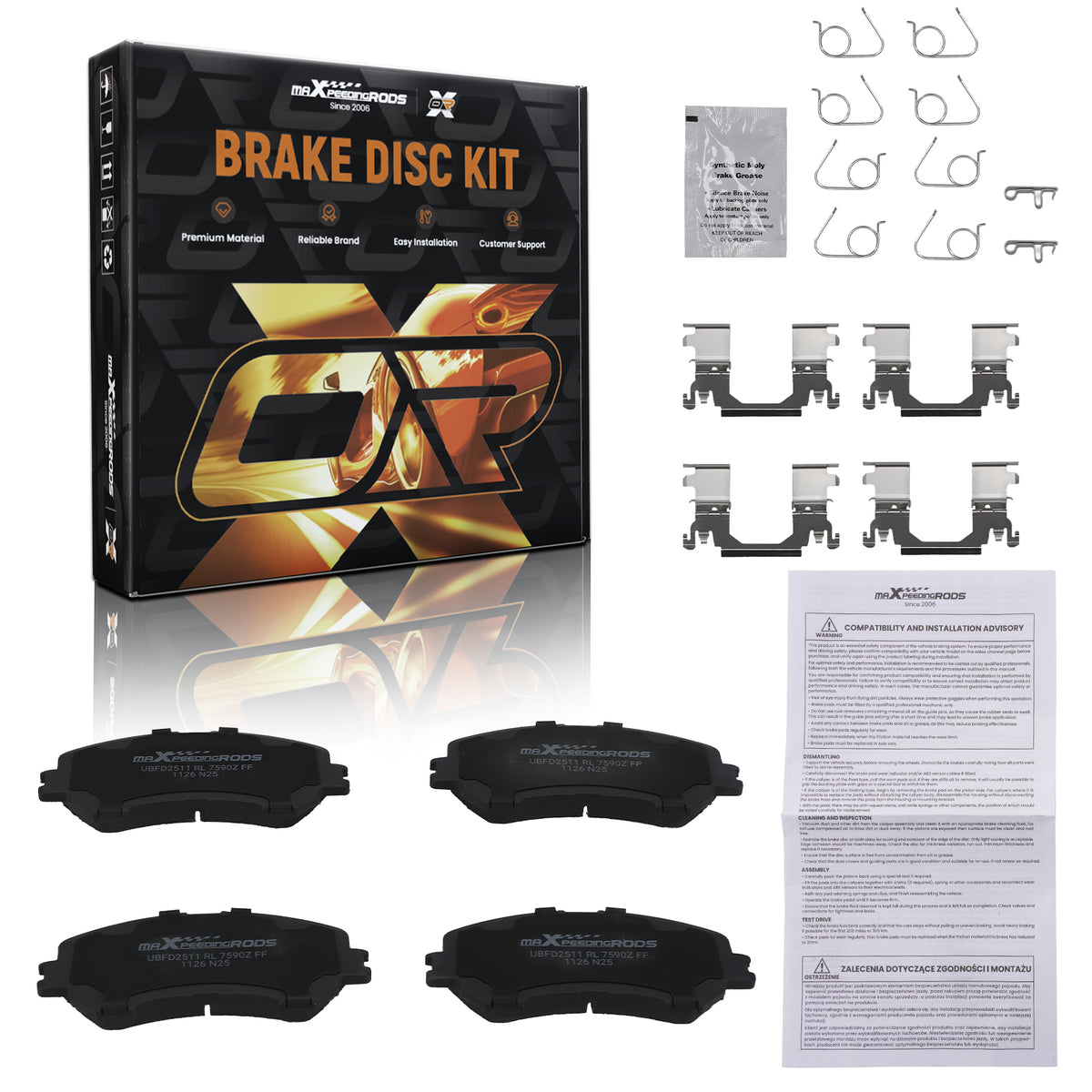 Front Ceramic Brake Pads Set compatible For Nissan Qashqai 2017-2019/Rogue 2014-2020 D1737