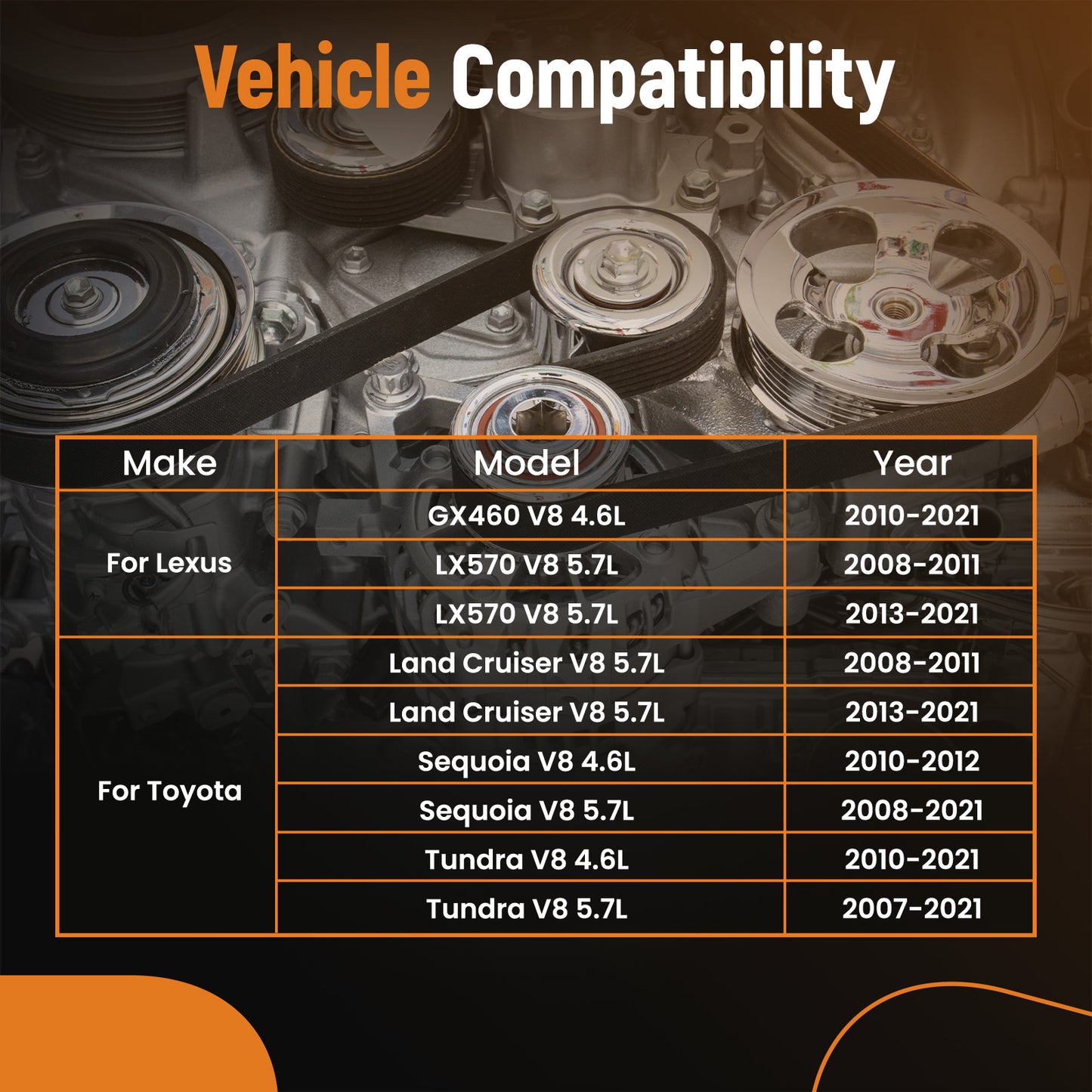Belt Tensioner compatible For Lexus LX570 compatible For Toyota Land Cruiser Sequoia Tundra V8 4.6L 5.7L