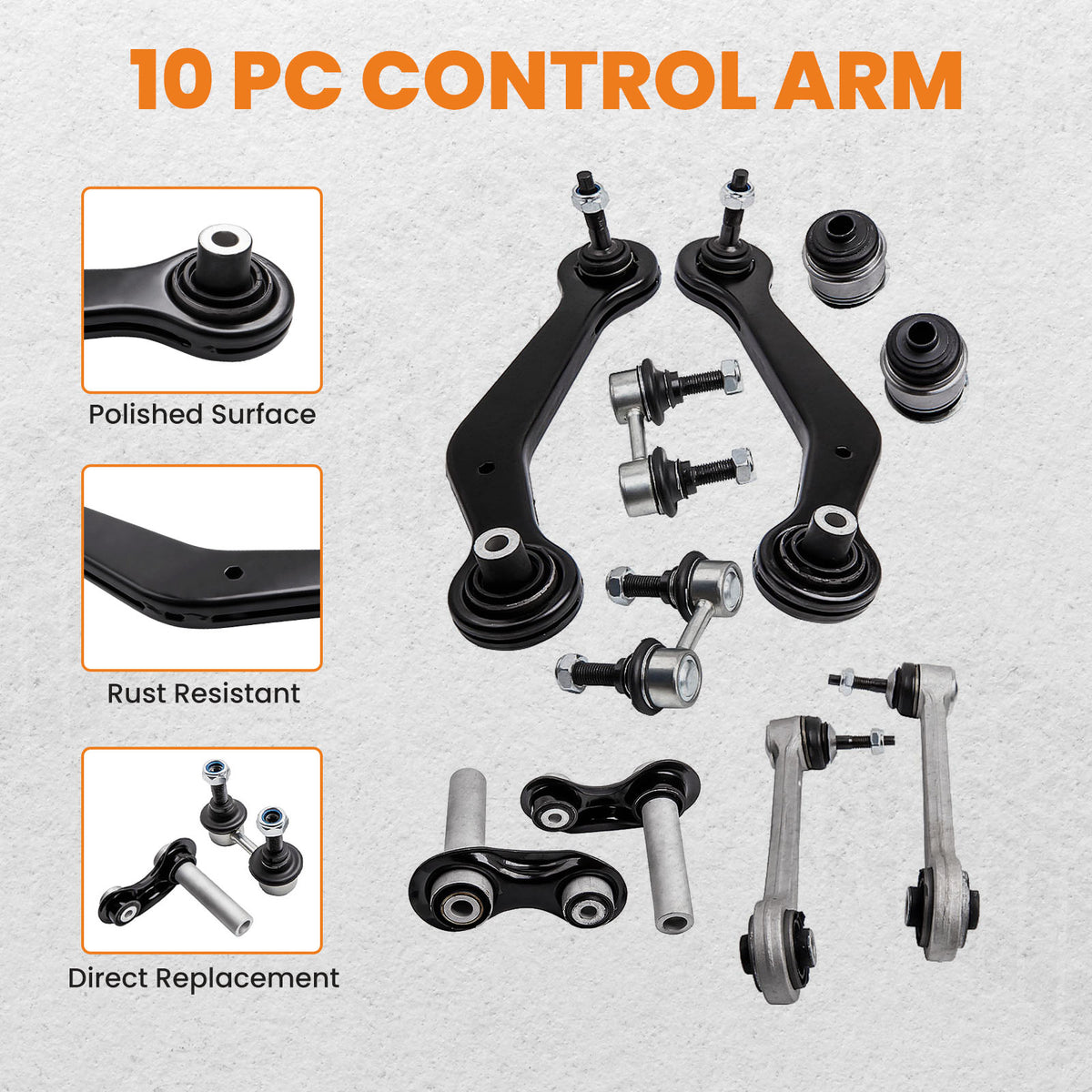 10 Pcs Rear Control Arms Kit compatible For BMW X5 2.5i/3.0i/4.4i M62/4.4i N62/4.6is/4.8is
