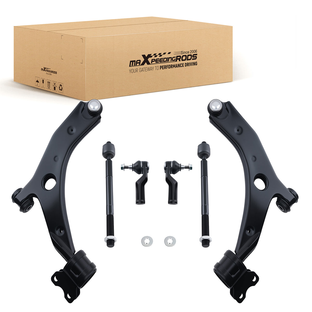 6x Front Lower Control Arm Tie Rod End compatible For Mazda 3 2007-2009 K620068 K620067