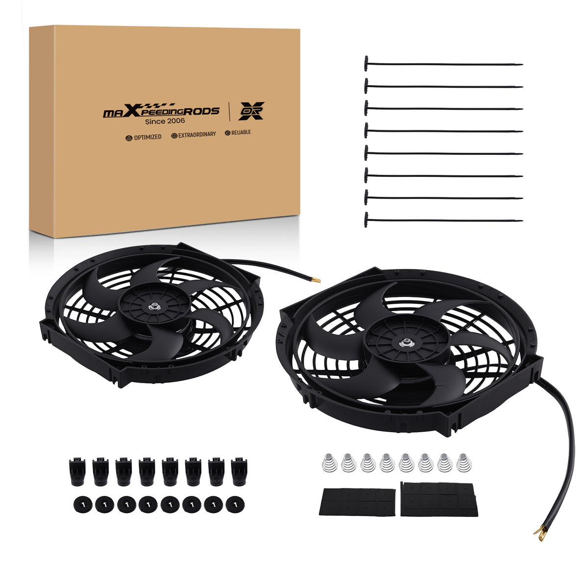 10 inch Black Plastic Cooling Fan Assembly 800CFM for Universal Radiator Fitment