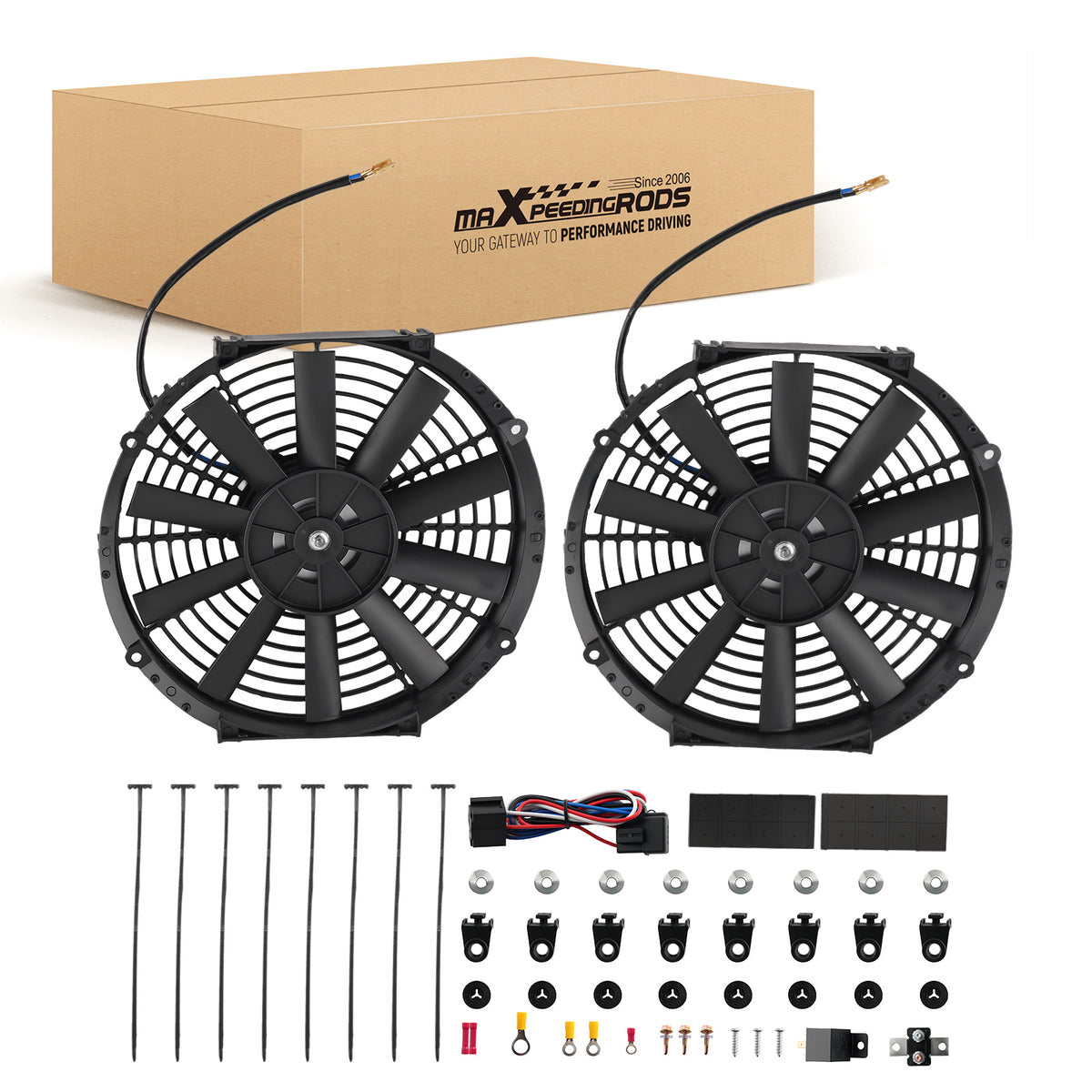 2X 12 IN Push Pull Slim Cooling Fan Assembly Universal 80W 12V Radiator Fan Kit