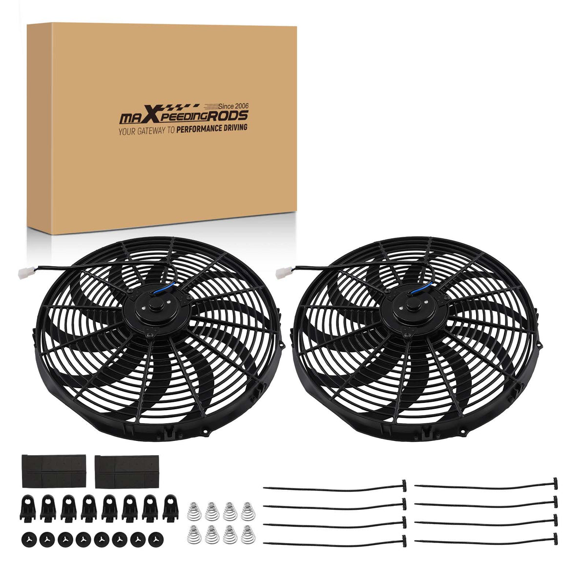 2X 16 IN Cooling Slim Fan Push Pull Electric 120W 12V Universal Radiator System